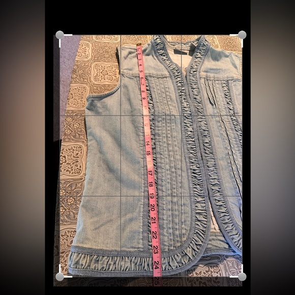 Chico's Platinum Retro '80s Light Wash Blue Jean Runched Ruffled Vest, Women's 3 - Picture 2 of 7